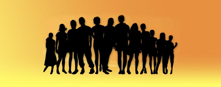 Silhouette of large family